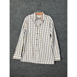 Visconti Mens Button Up Dress Shirt Large Striped Flip Cuff Cotton Long Sleeve